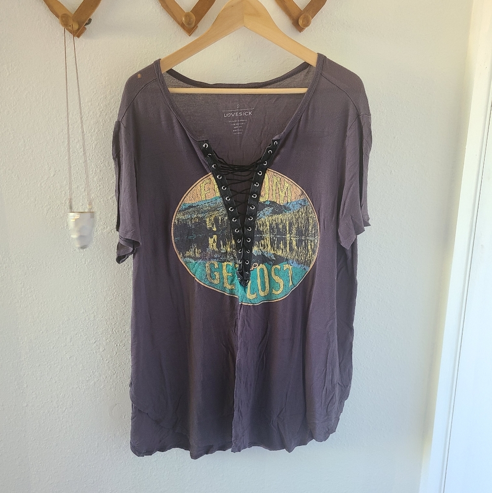 Get lost tie front graphic tee lovesick plus